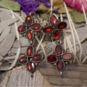 Vintage 925 Silver  Garnet Red Drop Earrings